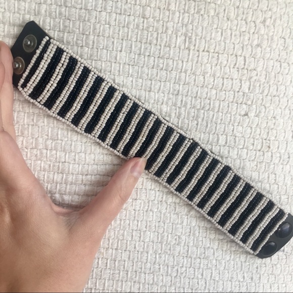 SOLD Anthro Beaded Leather Cuff Stripe Bracelet - Picture 5 of 8